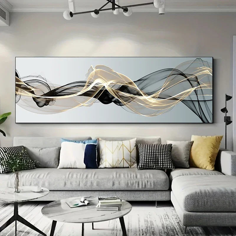 AMBRIA ABSTRAKTES LEINWANDGEMÄLDE – GOLD SCHWARZ WANDKUNST