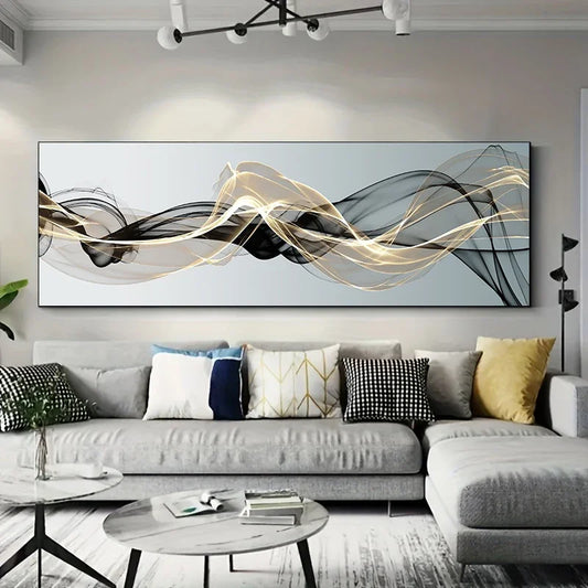 AMBRIA ABSTRAKTES LEINWANDGEMÄLDE – GOLD SCHWARZ WANDKUNST