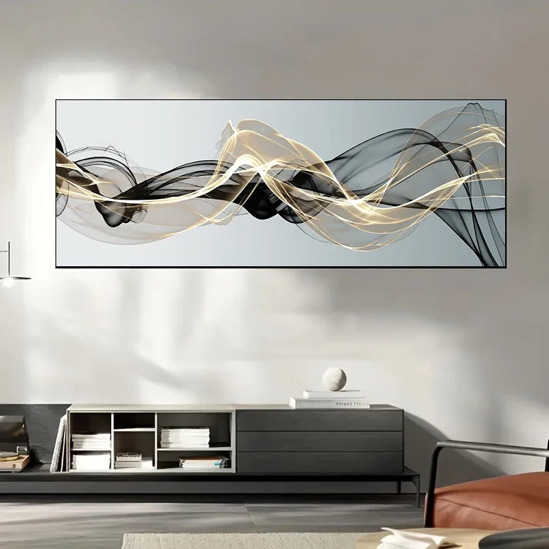 AMBRIA ABSTRAKTES LEINWANDGEMÄLDE – GOLD SCHWARZ WANDKUNST