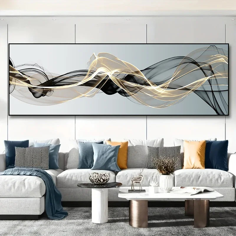 AMBRIA ABSTRAKTES LEINWANDGEMÄLDE – GOLD SCHWARZ WANDKUNST
