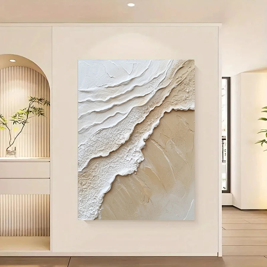 MALVA WANDDEKORATION – STRUKTUR CANVA MIT WELLE IN BEIGE WEISS