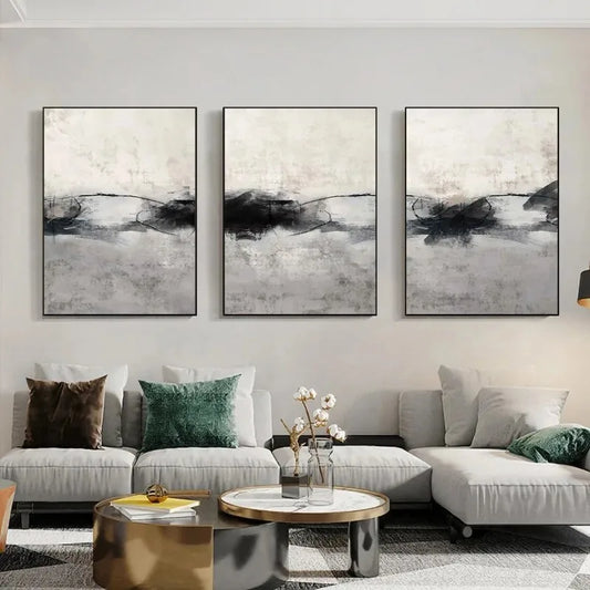 MALVINA WANDDEKORATION – MODERNES LEINWAND SET IN GRAU & SCHWARZ