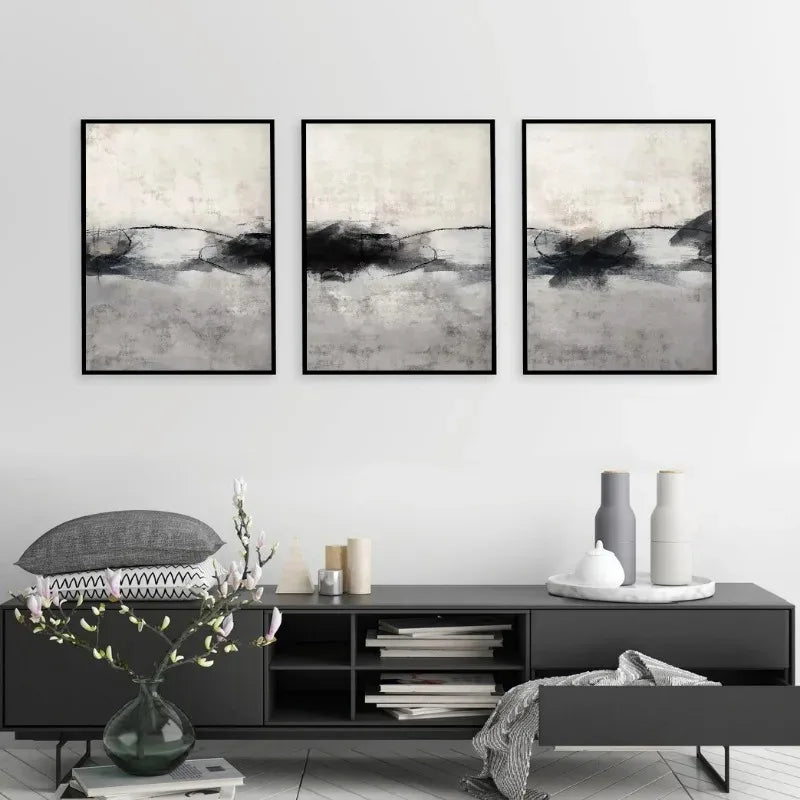 MALVINA WANDDEKORATION – MODERNES LEINWAND SET IN GRAU & SCHWARZ