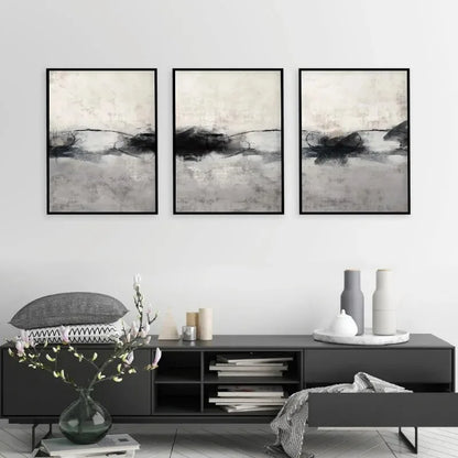 MALVINA WANDDEKORATION – MODERNES LEINWAND SET IN GRAU & SCHWARZ