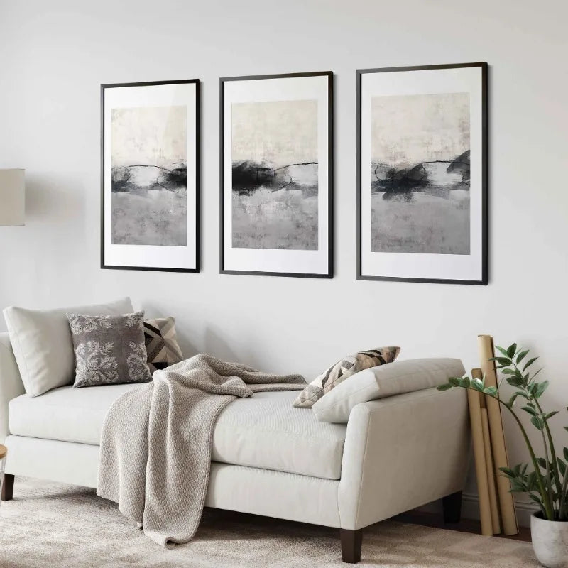 MALVINA WANDDEKORATION – MODERNES LEINWAND SET IN GRAU & SCHWARZ