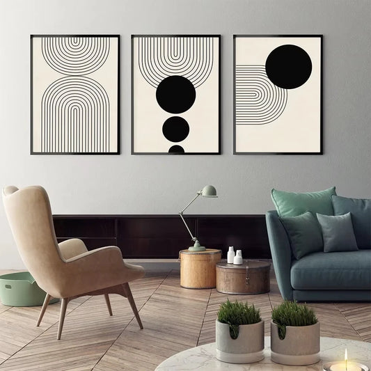 AYLIN GEOMETRISCHE WANDKUNST – SCHWARZ-WEISS LEINWAND BILDER
