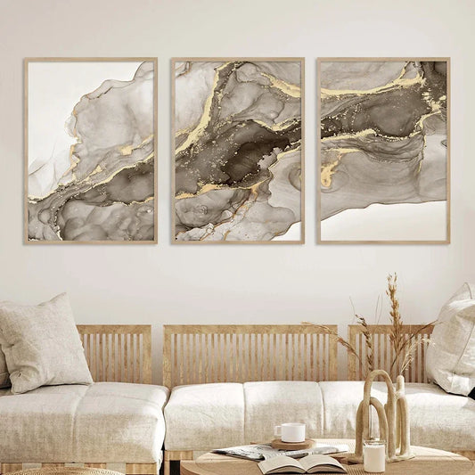 MIRELLA WANDDEKORATION – LEINWAND SET MIT MARMOR & GOLD ELEGANZ