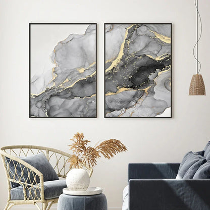 MIRELLA WANDDEKORATION – LEINWAND SET MIT MARMOR & GOLD ELEGANZ